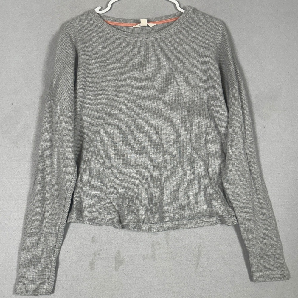 Boden Top Womens Medium Waffle Knit Grey Dropped Shoulder Crewneck Long Sleeve